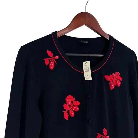 NEW NWT Talbots Medium Christmas Sweater Knit Strawberries Blouse Shirt Top - Picture 4 of 8